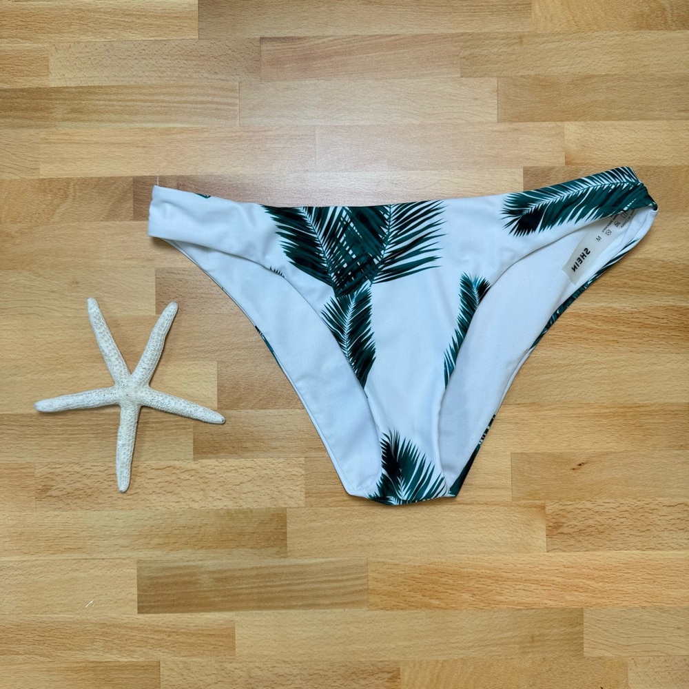 SHEIN Women’s High Waisted Cheeky Palm Print Bikini Bottoms, Size Medium